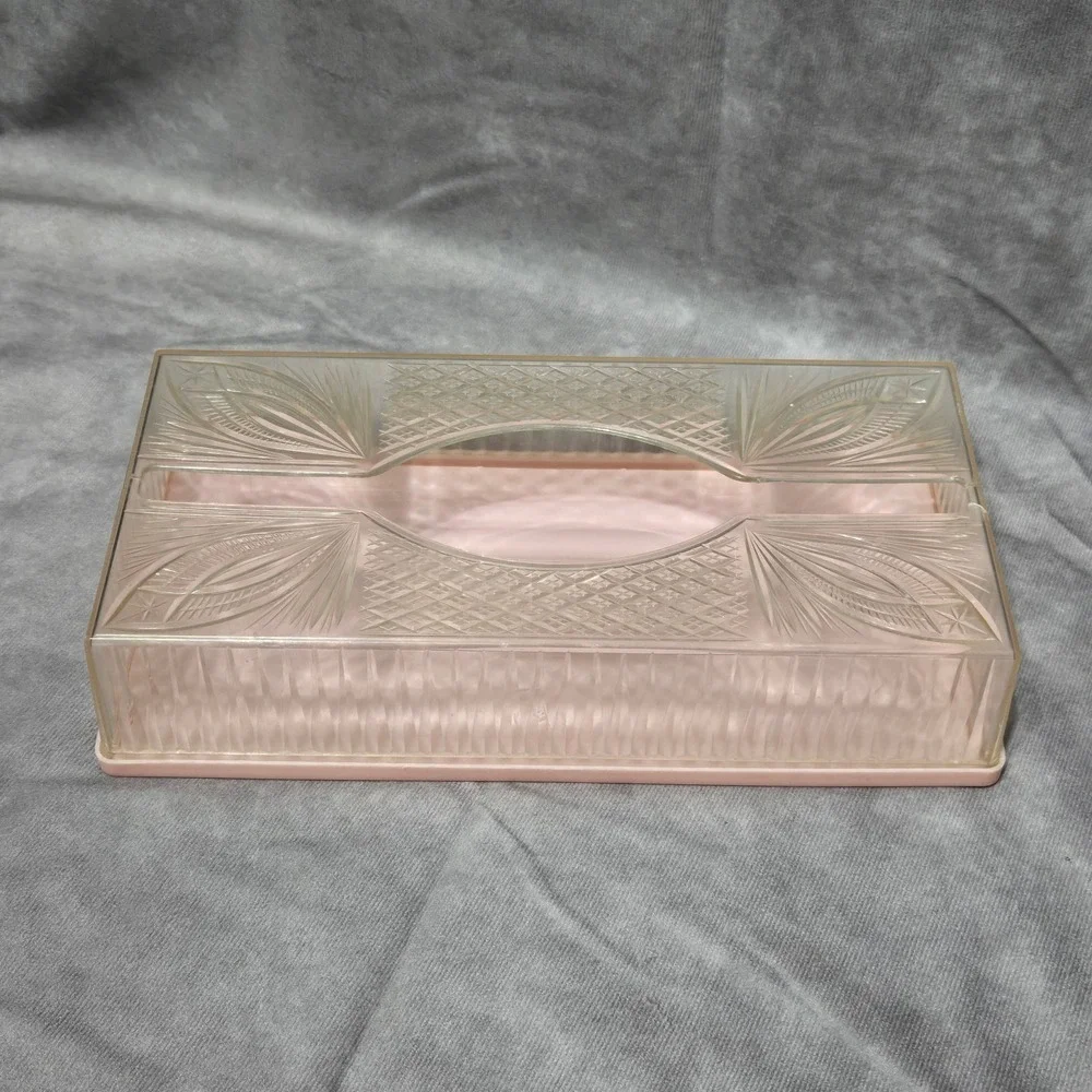 Vintage Tissue Box Cover Pink Clear Plastic‎ Lucite Starburst